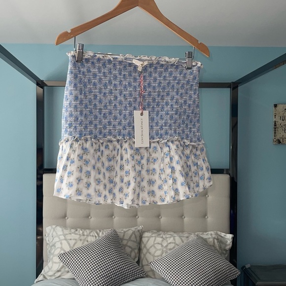 NEW LOVESHACKFANCY Roux Smocked Floral Skirt POWDER BLUE Ruffle Edge Large - Picture 5 of 10